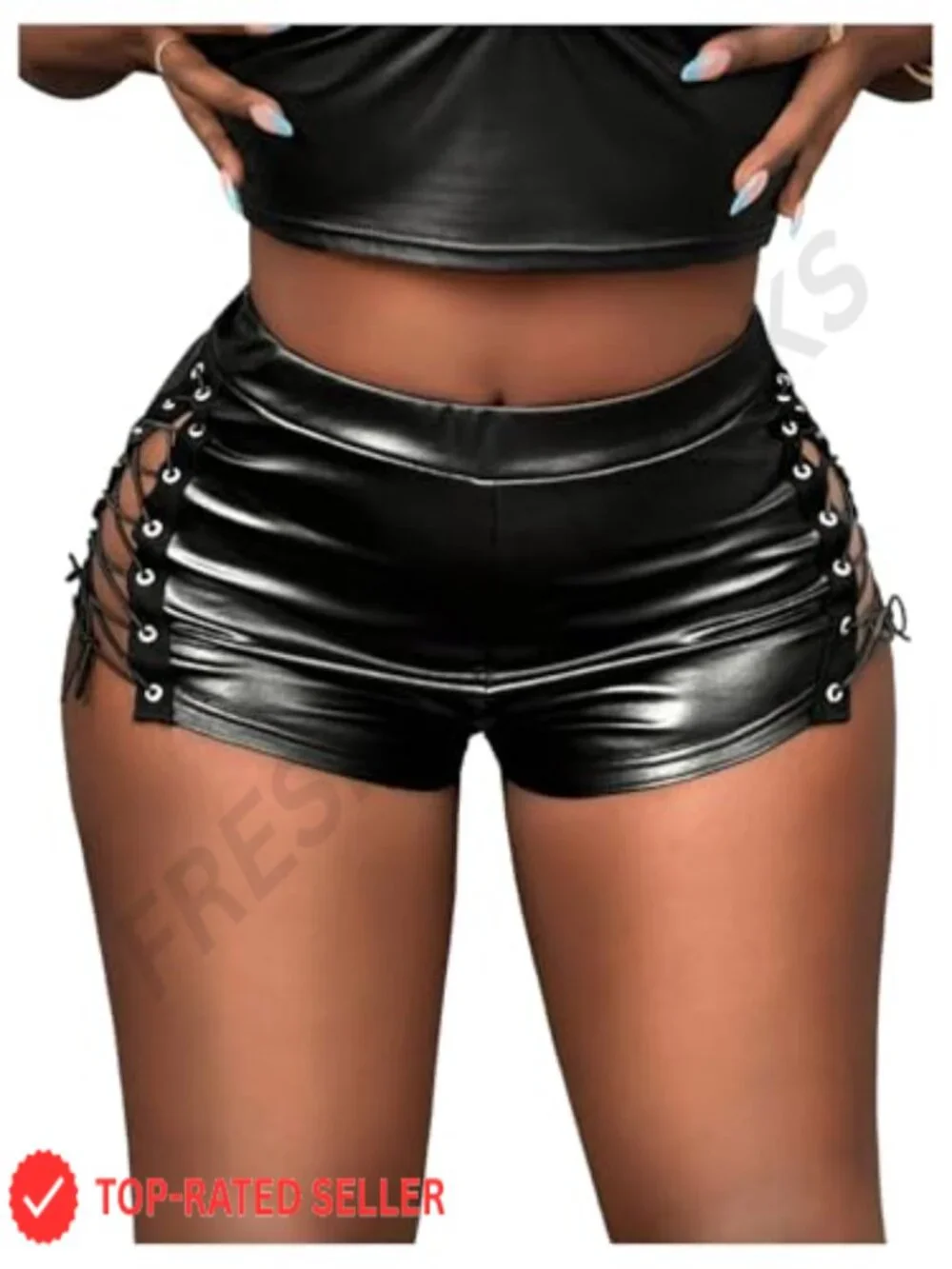 Faux Leather High Waisted Lace Up Skinny Mini Shorts Clubwear